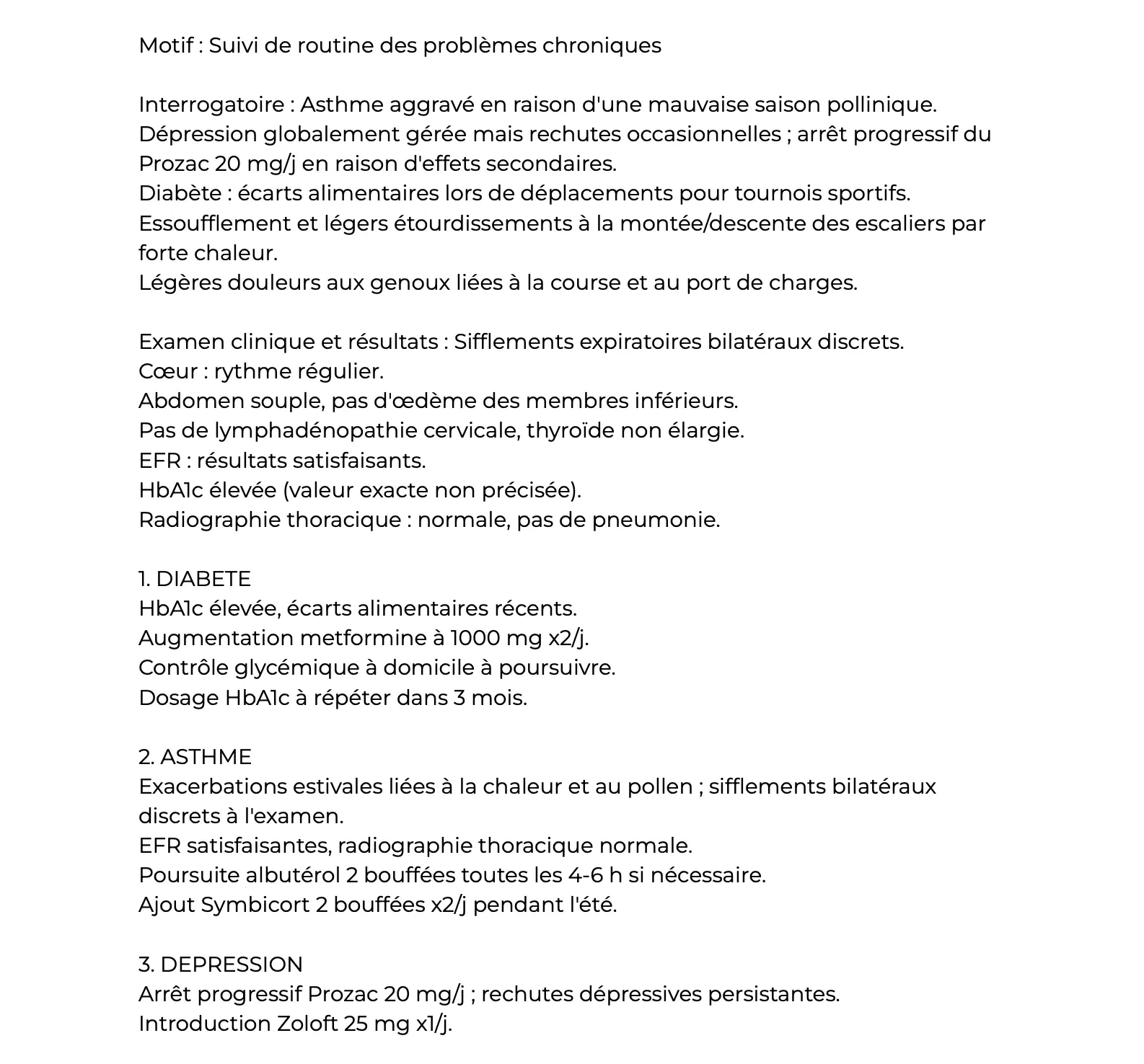 Modèle interrogatoire, examen et résultats